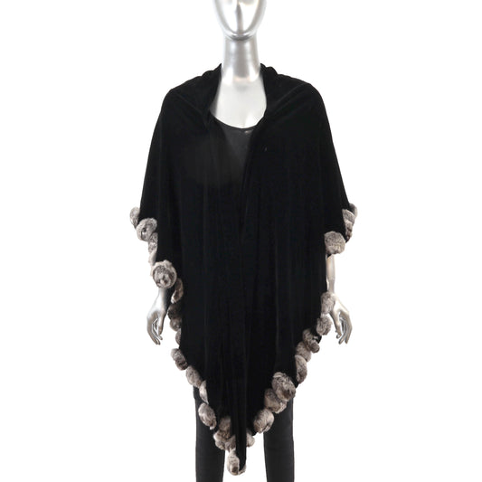 Black Velvet Wrap with Rex Rabbit Rosettes- Size Free