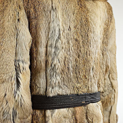 Golden Hare Rabbit Fur Coat with Belt - Size S - Pre-Owned