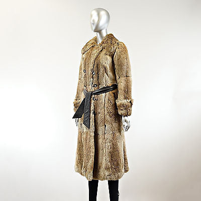 Golden Hare Rabbit Fur Coat with Belt - Size S - Pre-Owned