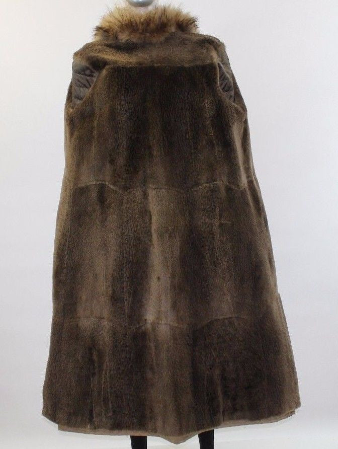 Camel Sheared Beaver Revers with Raccoon Fur Coat Size M