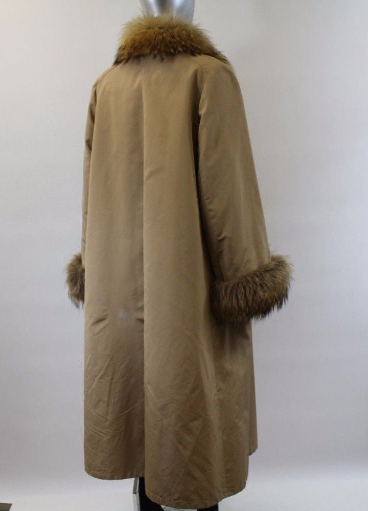 Camel Sheared Beaver Revers with Raccoon Fur Coat Size M