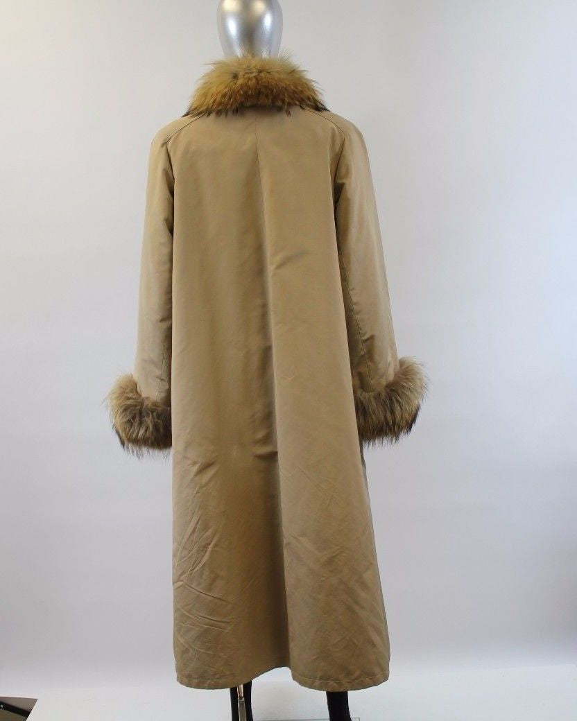 Camel Sheared Beaver Revers with Raccoon Fur Coat Size M
