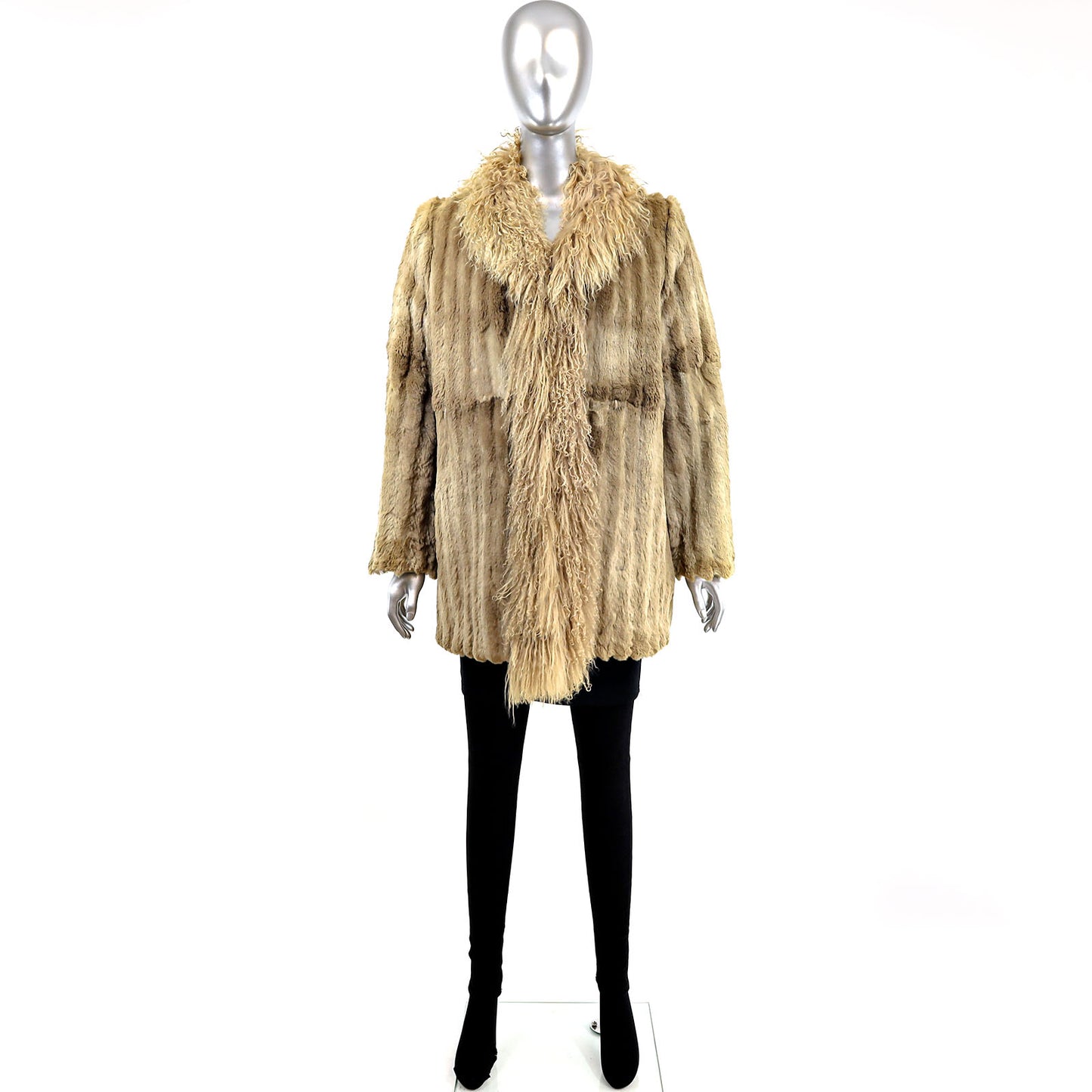 Sheared Beaver 3/4 Coat with Tibetan Lamb Tuxedo- Size M