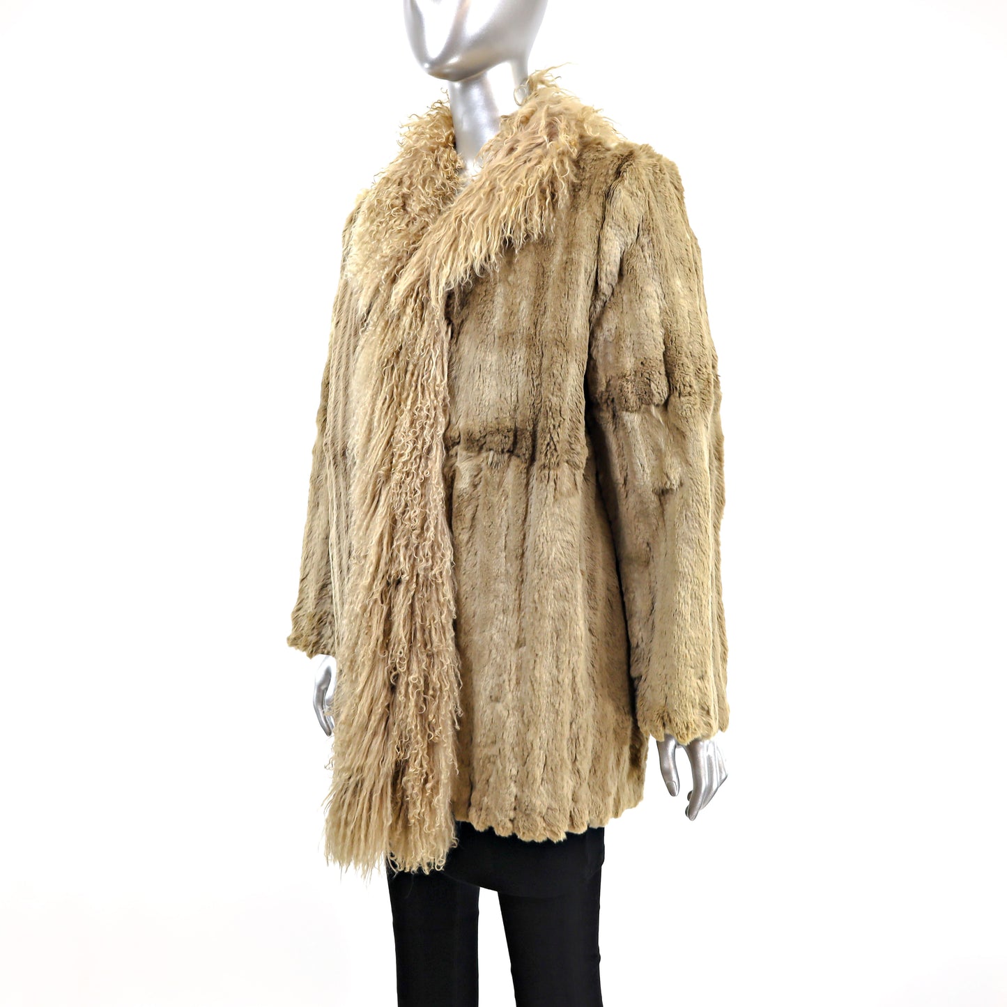 Sheared Beaver 3/4 Coat with Tibetan Lamb Tuxedo- Size M