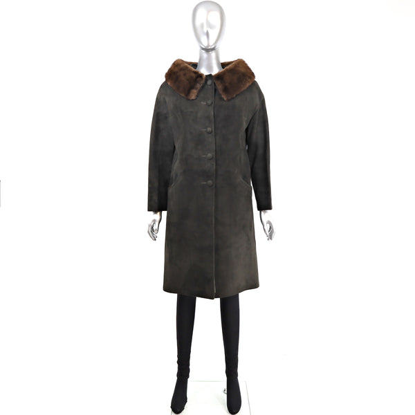 Suede Coat with Mink Collar- Size S