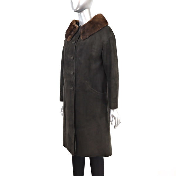 Suede Coat with Mink Collar- Size S