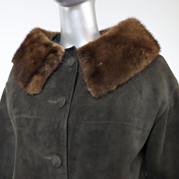 Suede Coat with Mink Collar- Size S