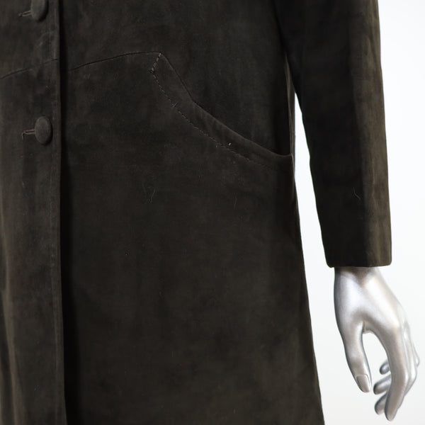 Suede Coat with Mink Collar- Size S