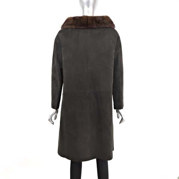 Suede Coat with Mink Collar- Size S