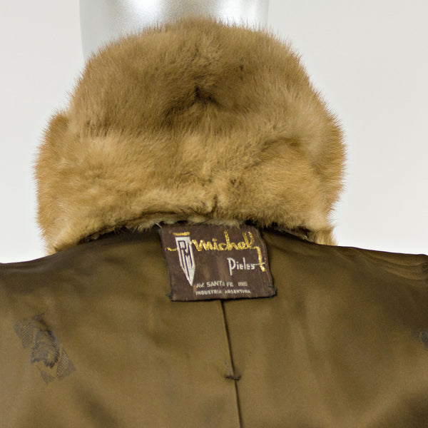 Sheared Muskrat Fur Stroller with Mink Fur Collar - Size XS