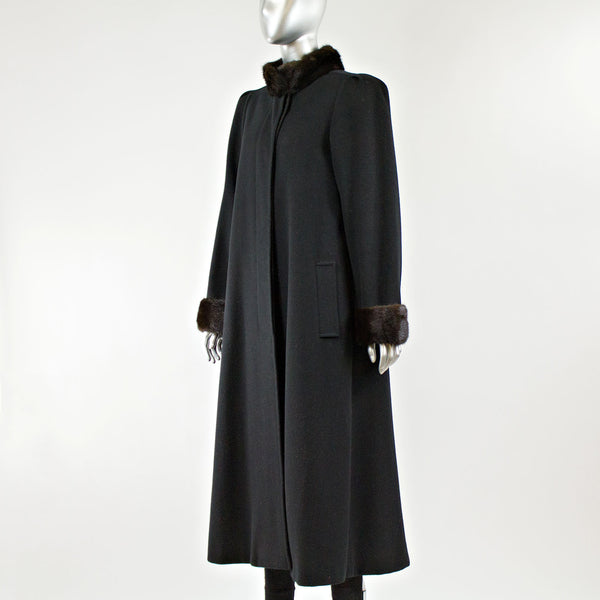 Black Wool Coat with Mink Fur Collar and Cuff - Size M