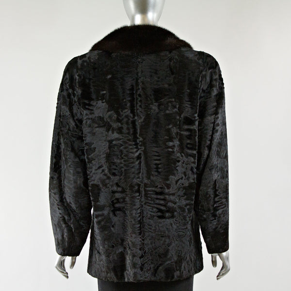 Black Swakara Lamb Fur Stroller with Mahogany Mink Fur Collar - Size M