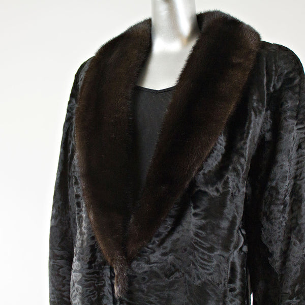 Black Swakara Lamb Fur Stroller with Mahogany Mink Fur Collar - Size M