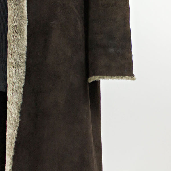 Chocolate Shearling Fur Coat with Hood - Size M