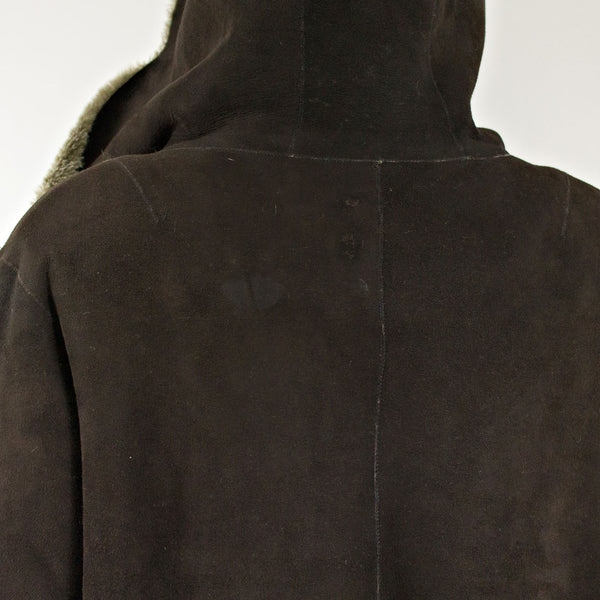 Chocolate Shearling Fur Coat with Hood - Size M