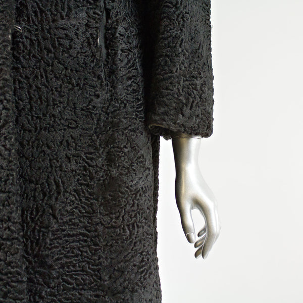 Black Persian Lamb Fur Coat with Mink Cowl Collar - Size XS