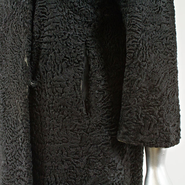 Black Persian Lamb Fur Coat with Mink Cowl Collar - Size XS