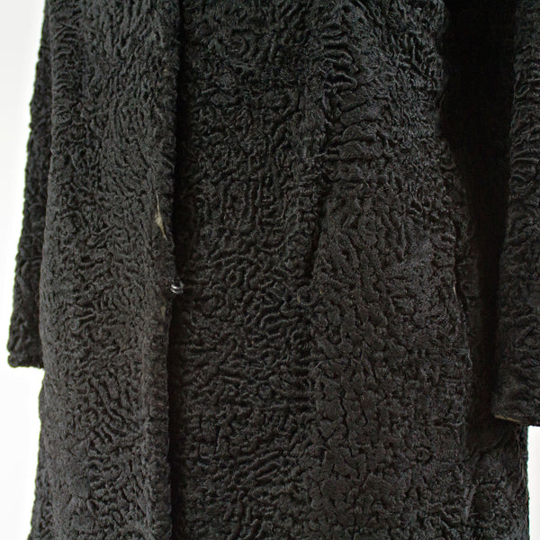 Black Persian Lamb Fur Coat with Mink Cowl Collar - Size XS