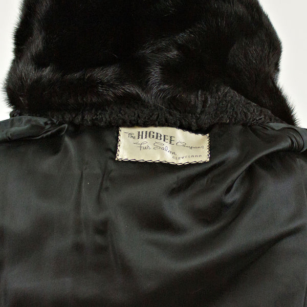 Black Persian Lamb Fur Coat with Mink Cowl Collar - Size XS