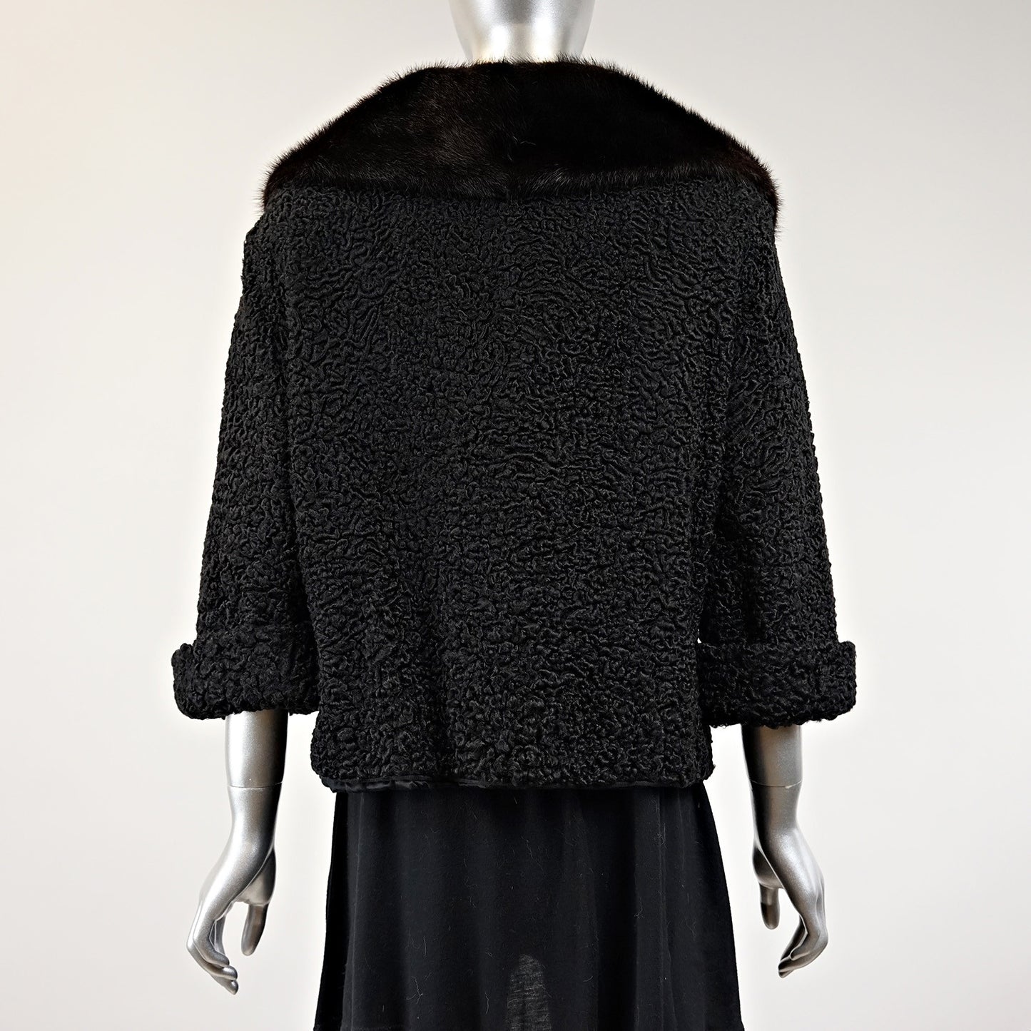 Persian Lamb Fur Jacket With Mink Fur Collar - Size S
