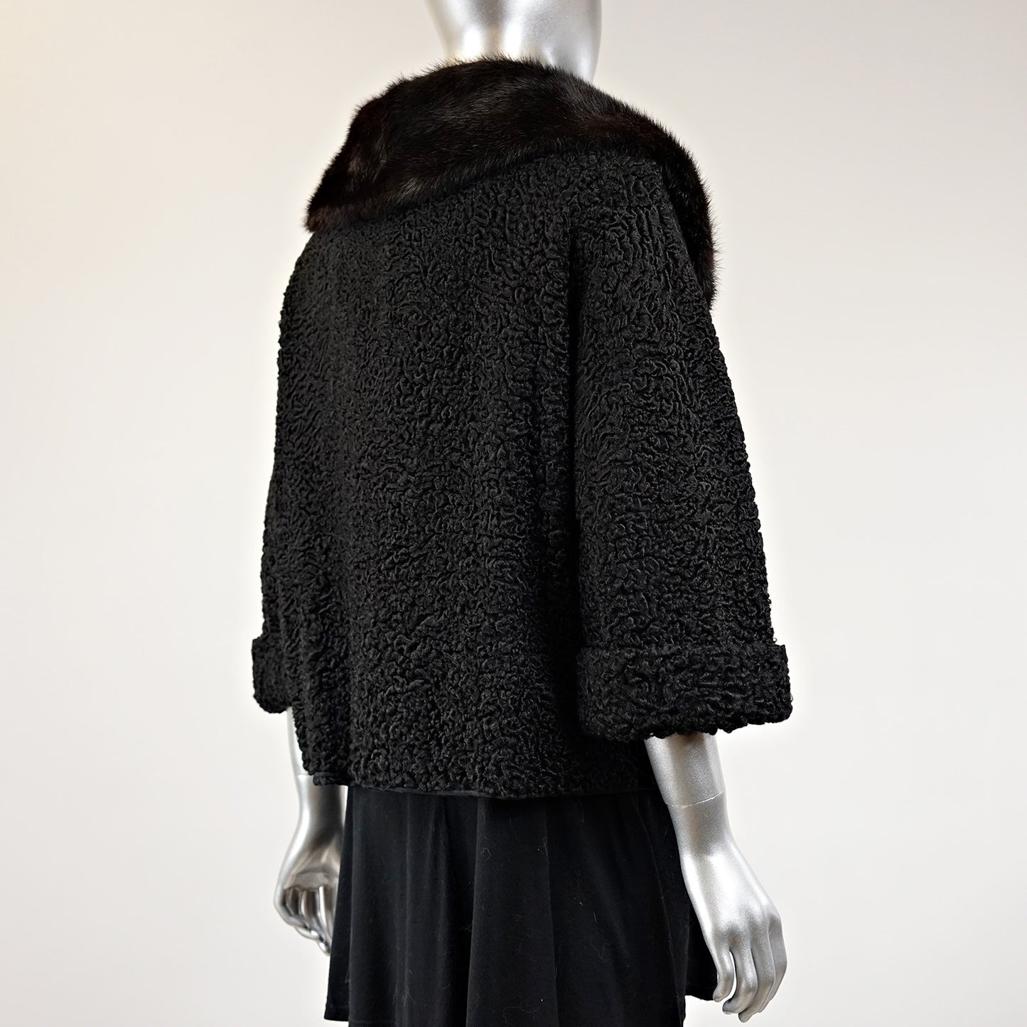 Persian Lamb Fur Jacket With Mink Fur Collar - Size S