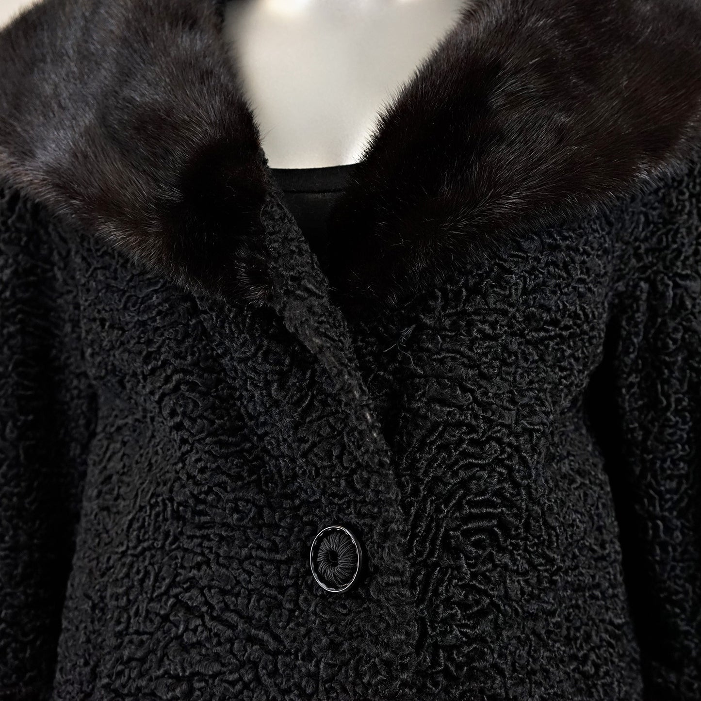 Persian Lamb Fur Jacket With Mink Fur Collar - Size S