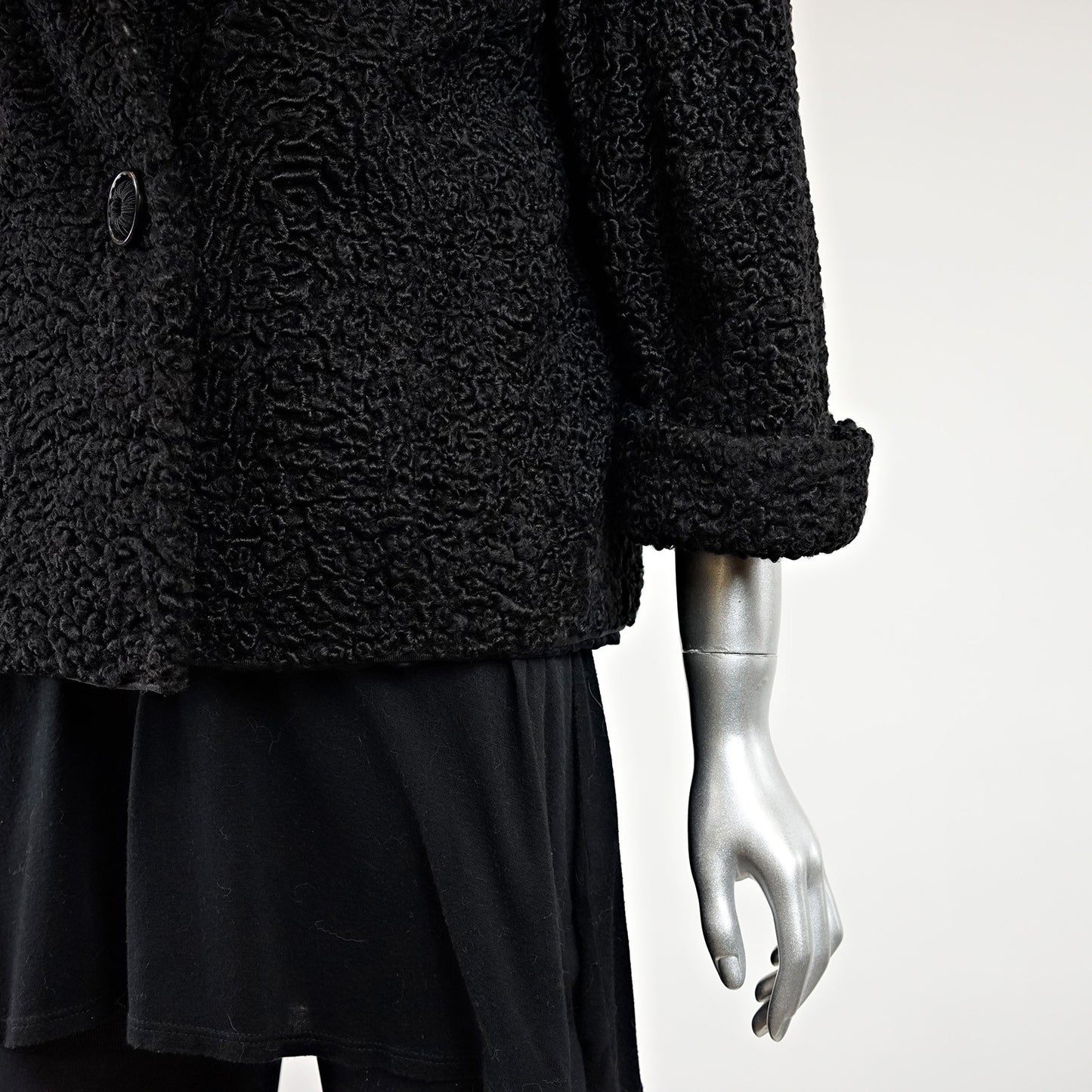 Persian Lamb Fur Jacket With Mink Fur Collar - Size S