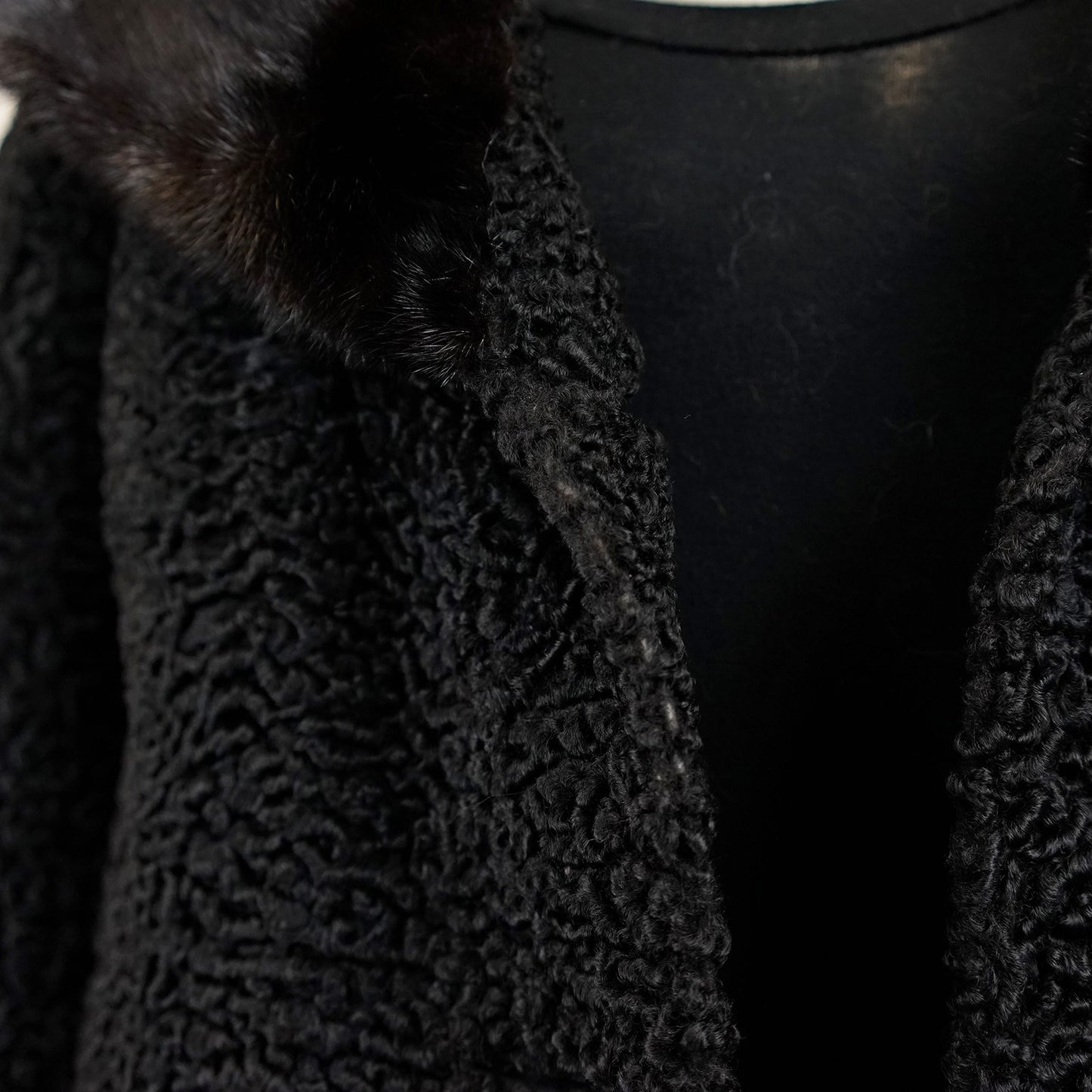 Persian Lamb Fur Jacket With Mink Fur Collar - Size S