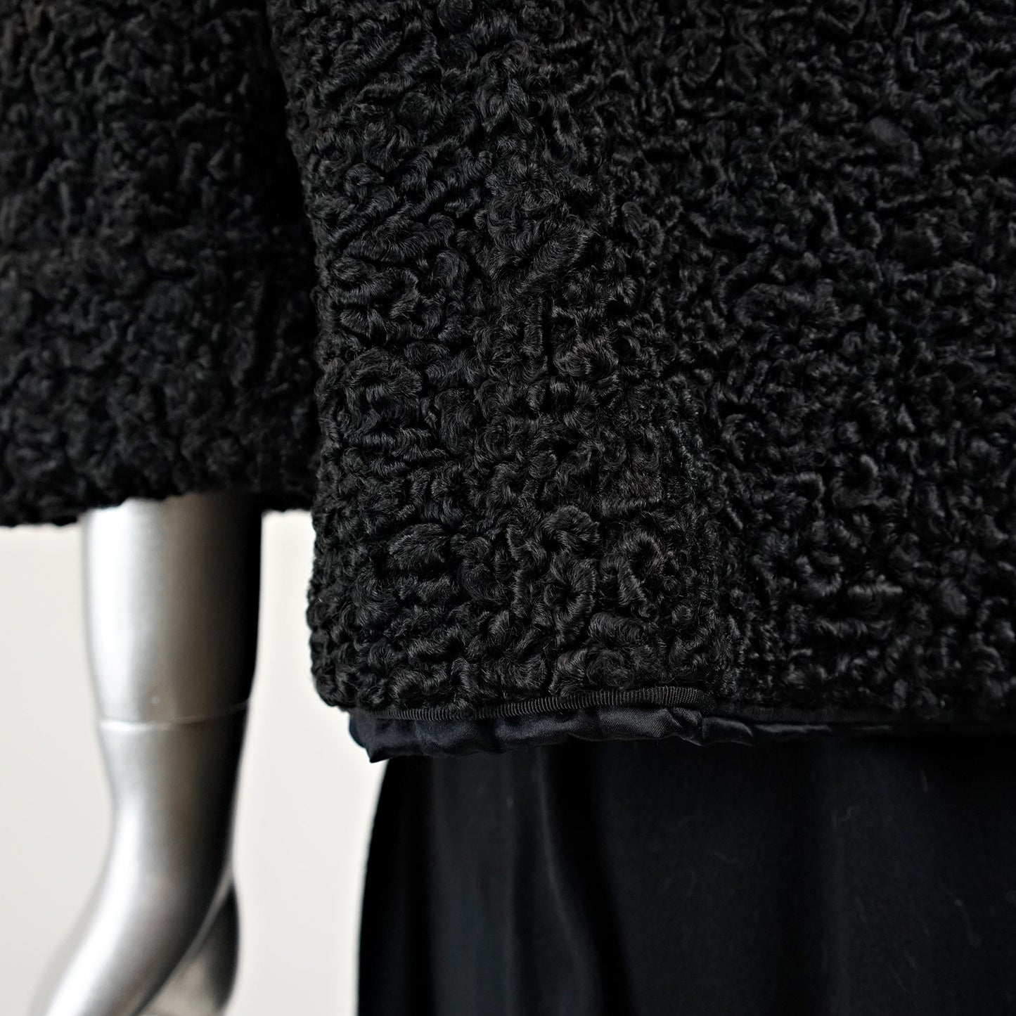 Persian Lamb Fur Jacket With Mink Fur Collar - Size S