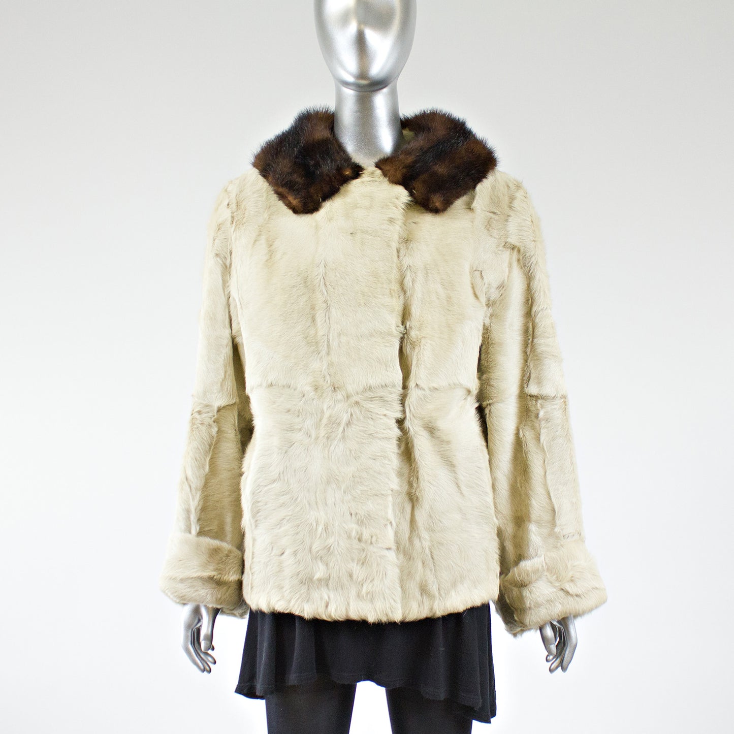 Beige Goat Kid Skin with Mink Fur Collar Jacket - Size S