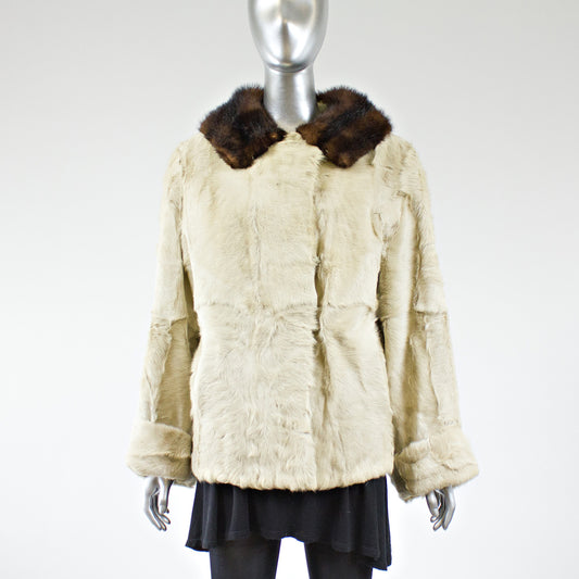 Beige Goat Kid Skin with Mink Fur Collar Jacket - Size S