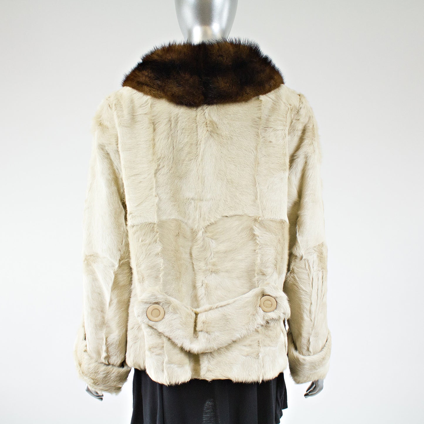 Beige Goat Kid Skin with Mink Fur Collar Jacket - Size S