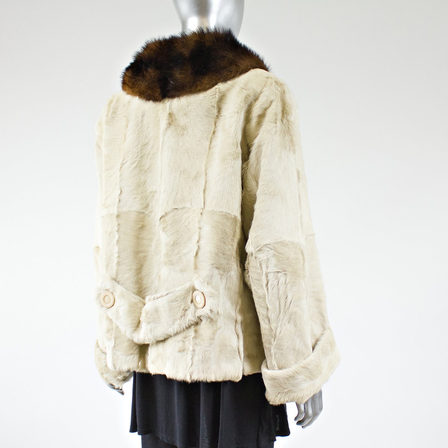 Beige Goat Kid Skin with Mink Fur Collar Jacket - Size S