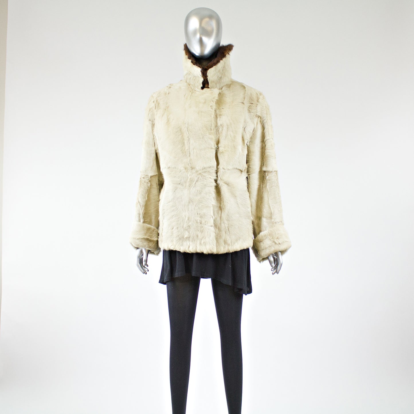 Beige Goat Kid Skin with Mink Fur Collar Jacket - Size S
