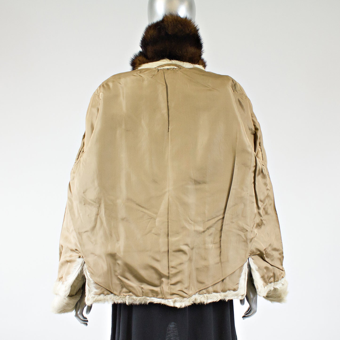 Beige Goat Kid Skin with Mink Fur Collar Jacket - Size S