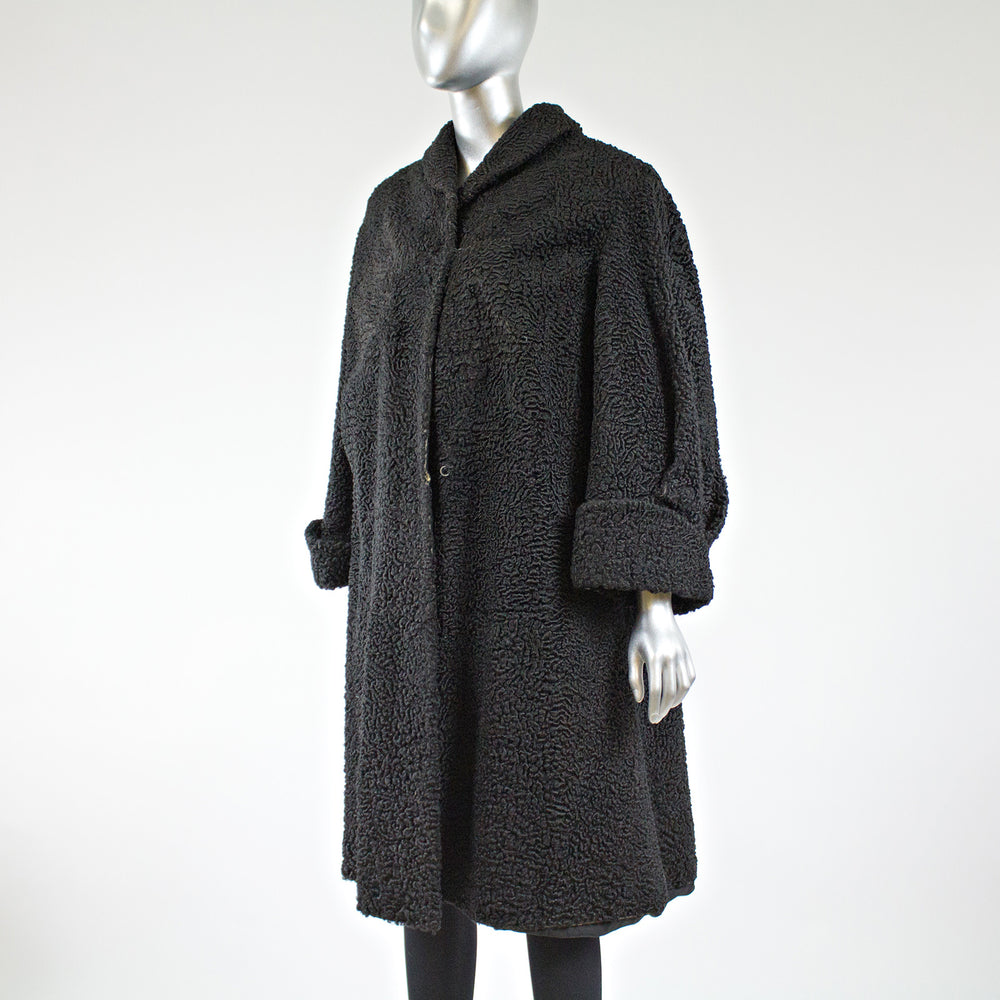 Black Persian Lamb Fur Coat With Belt - Size S - Pre-Owned