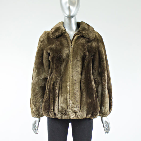 Sheared Beaver Fur Bomber Jacket - Size S