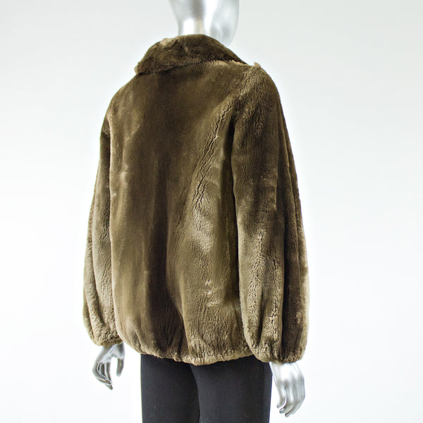 Sheared Beaver Fur Bomber Jacket - Size S