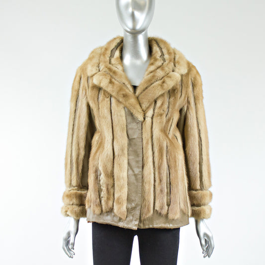 Light Brown Mink Fur Jacket with Leather Inserts - Size S