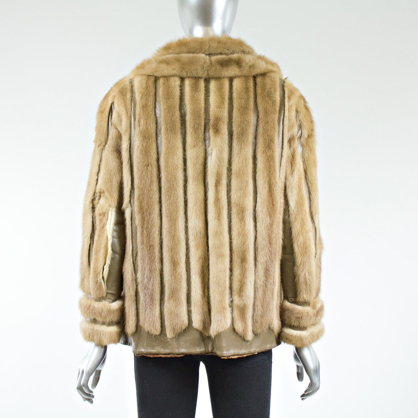 Light Brown Mink Fur Jacket with Leather Inserts - Size S