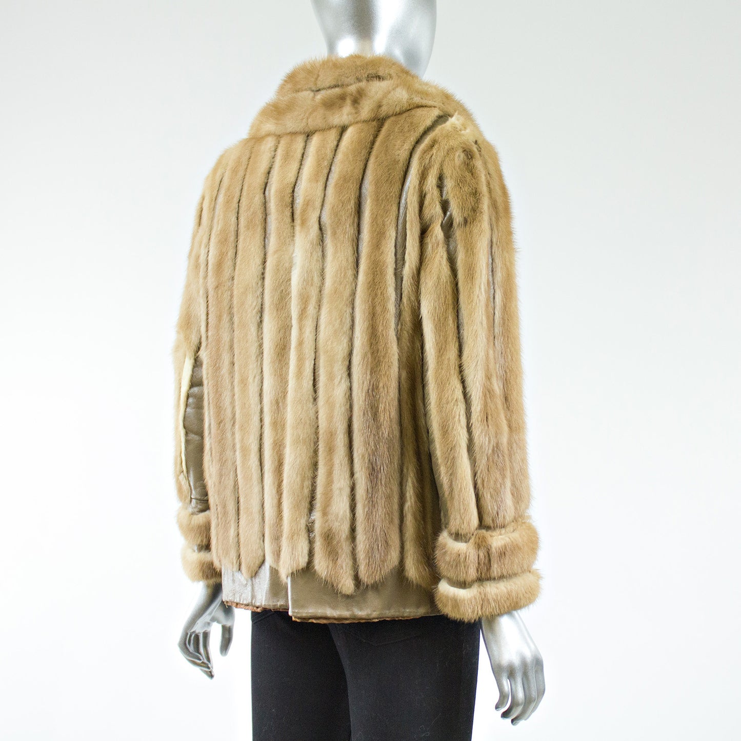 Light Brown Mink Fur Jacket with Leather Inserts - Size S