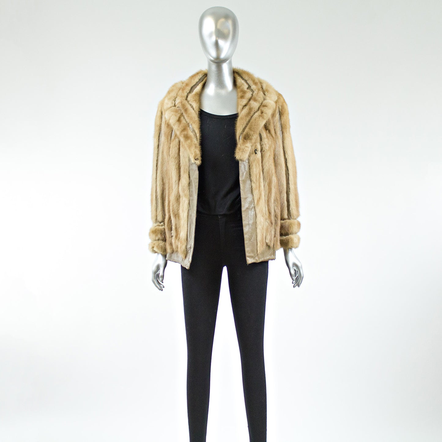 Light Brown Mink Fur Jacket with Leather Inserts - Size S