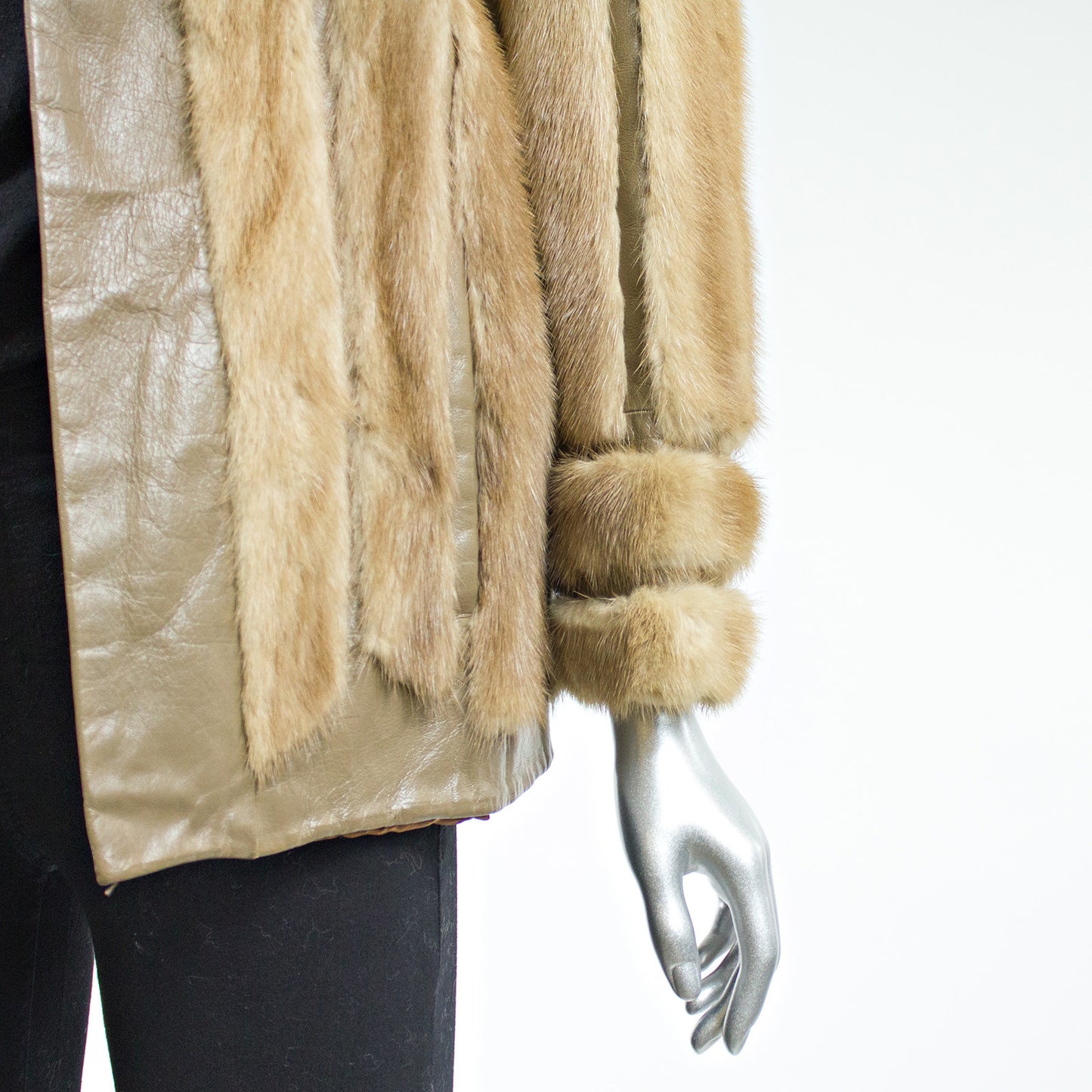 Light Brown Mink Fur Jacket with Leather Inserts - Size S