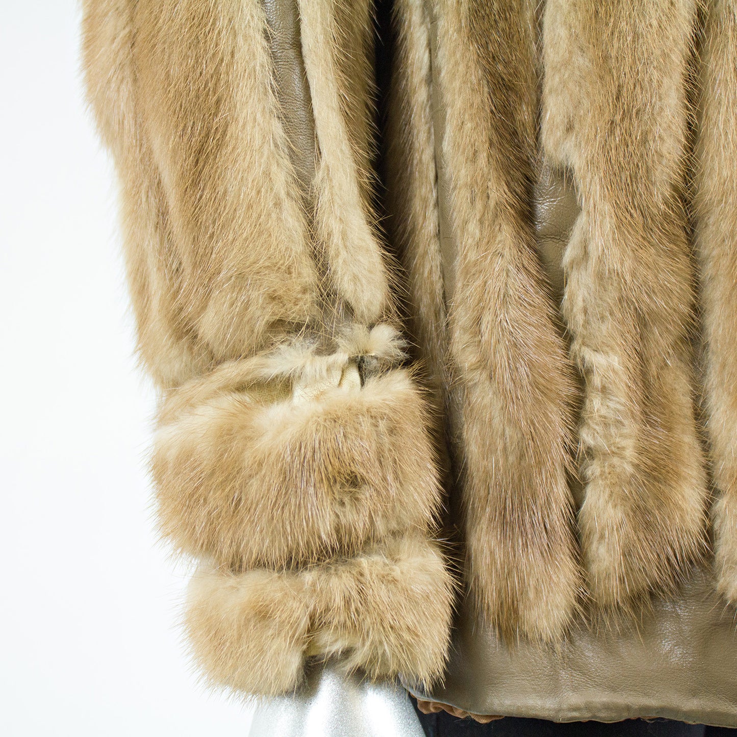 Light Brown Mink Fur Jacket with Leather Inserts - Size S