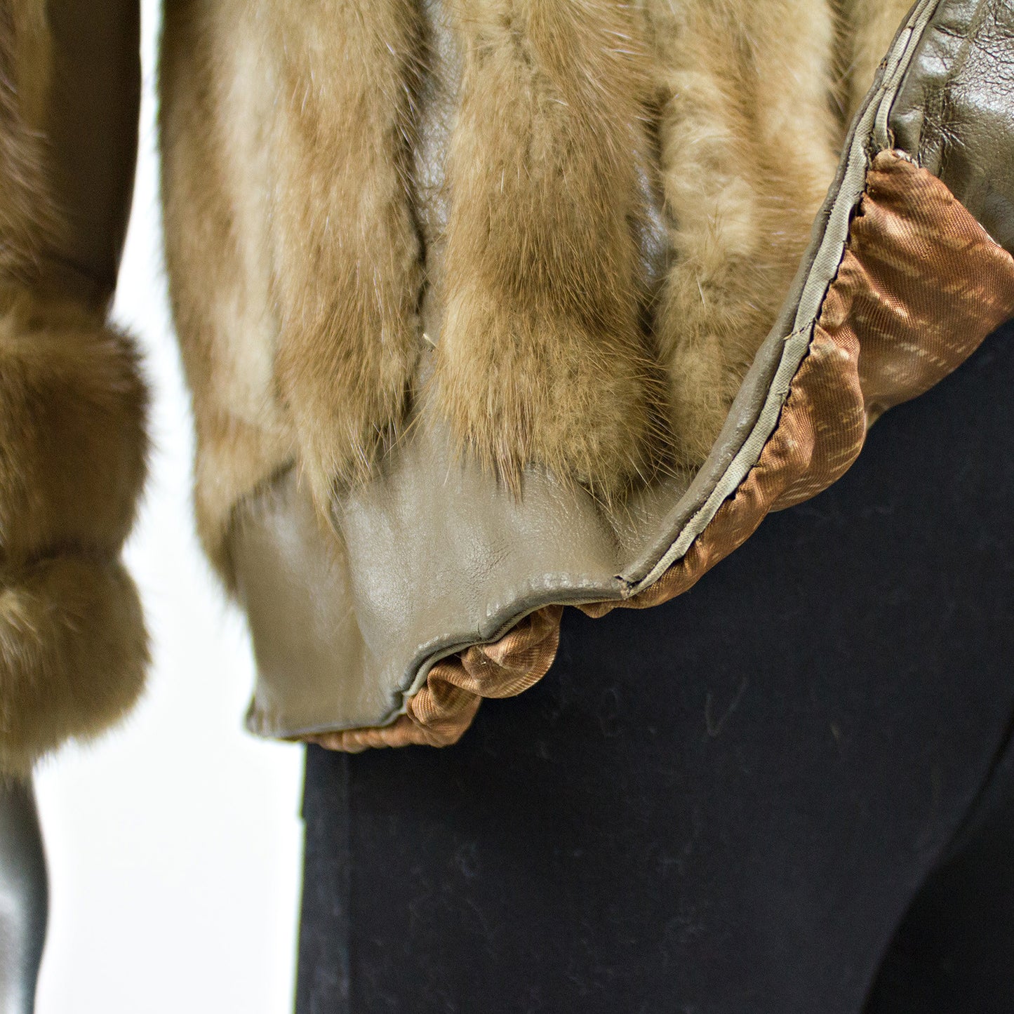 Light Brown Mink Fur Jacket with Leather Inserts - Size S