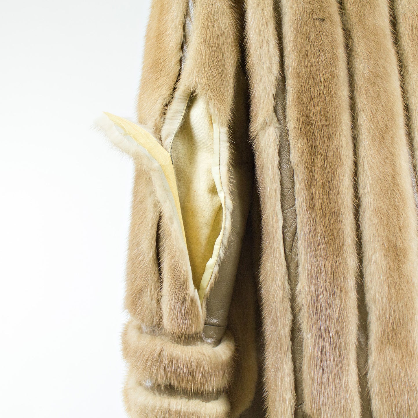 Light Brown Mink Fur Jacket with Leather Inserts - Size S