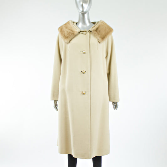 Tan Cloth with Mink Fur Collar Coat - Size M