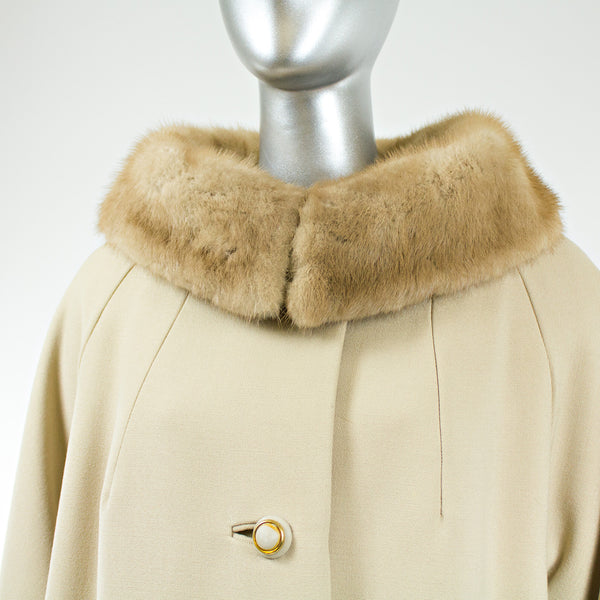 Tan Cloth with Mink Fur Collar Coat - Size S/M