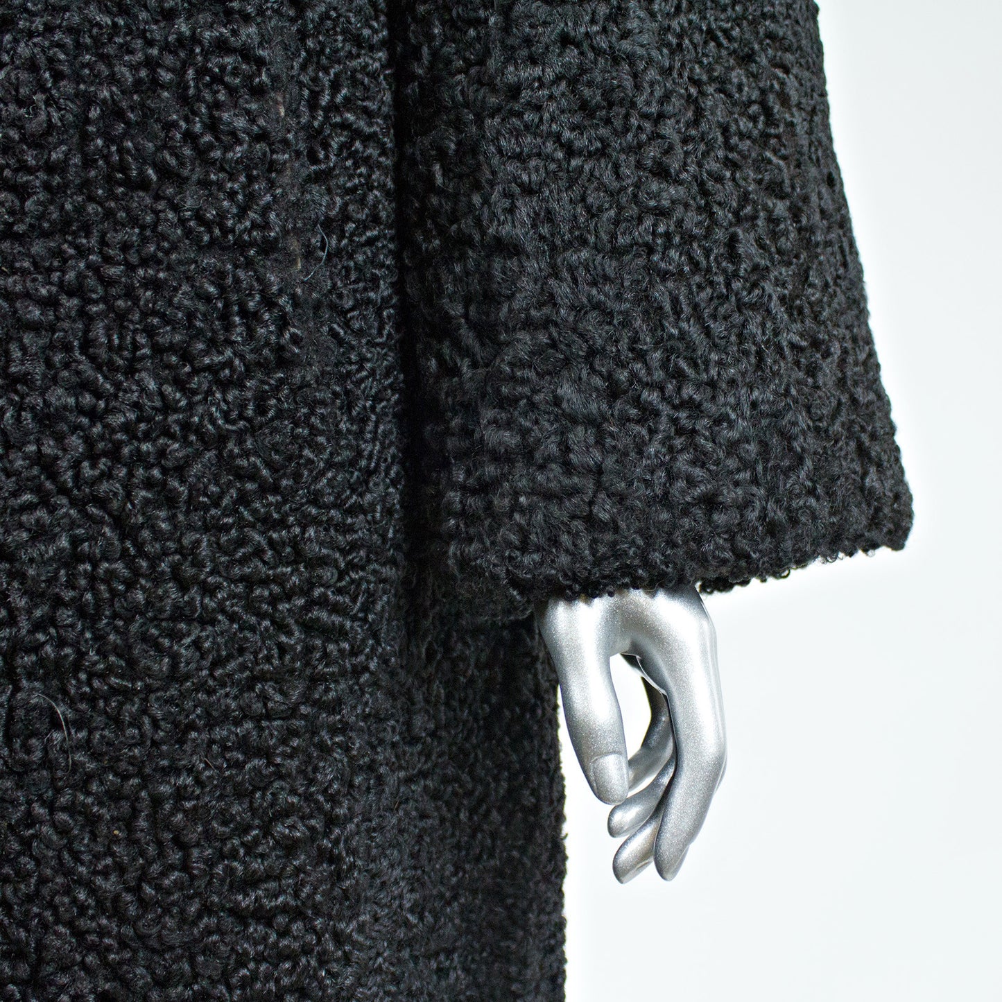 Black Persian Lamb Fur Coat with Pastel Mink Fur Collar - Size S