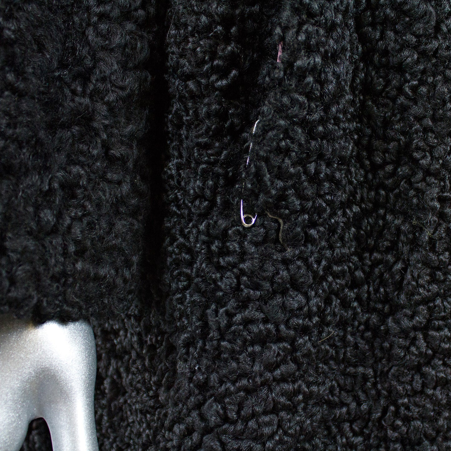 Black Persian Lamb Fur Coat with Pastel Mink Fur Collar - Size S